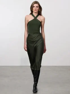 Bar Silk Skirt in Dark Olive