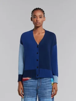 Colour Block Cashmere Cardigan in Ocean