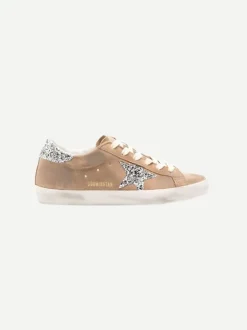Distressed Suede Glitter Super Star in Tan