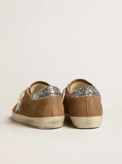 Distressed Suede Glitter Super Star in Tan