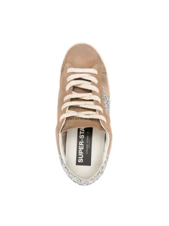 Distressed Suede Glitter Super Star in Tan