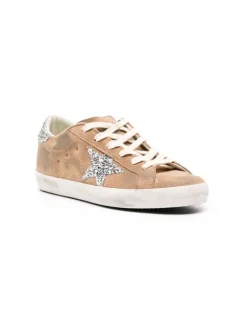 Distressed Suede Glitter Super Star in Tan