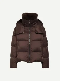 Down Coat with Trim in Mocha
