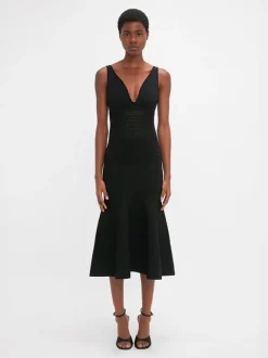 Frame Detail Sleeveless Dress in Black