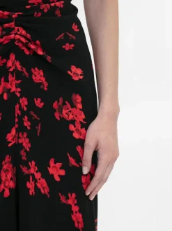 Gathered Waist Midi Dress in Floral Black