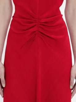 Gathered Waist Midi Dress in Carmine