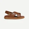 Leather Fusbett Sandal In Gold/Brown
