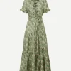 Long and Sassy Dress in Silk Mint Fans