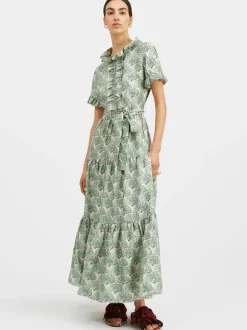 Long and Sassy Dress in Silk Mint Fans