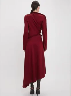 Padded Tube Detail Midi Dress in Oxblood