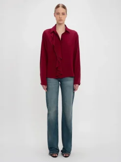 Ruffle Detail Blouse in Oxblood