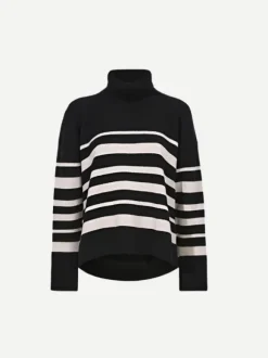 Sandra Turtleneck In Black Striped Cashmere