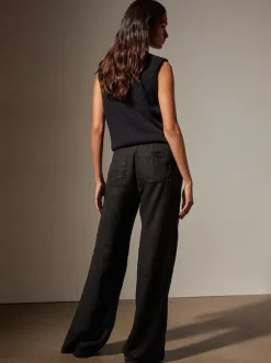 Wide Leg Linen Pant in Black